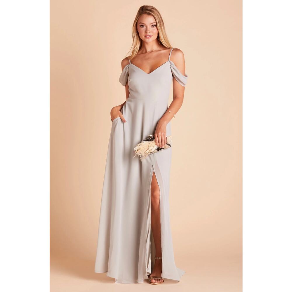 Birdy Grey Dove Gray Chiffon Devin Convertible Bridesmaid Dress With Slit Large